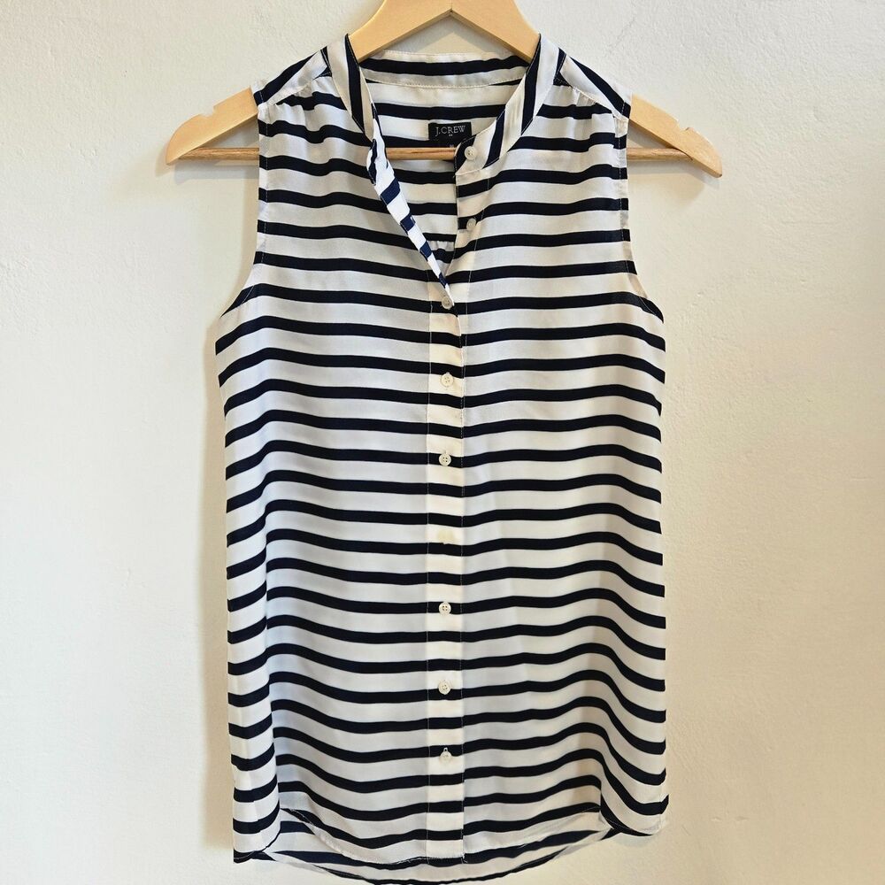J.Crew Breton Striped Sleeveless Blouse Size 00 Preppy Coastal Nautical